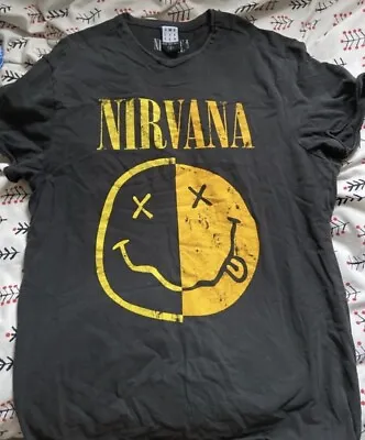 Buy Nirvana T Shirt Grunge Rock Band Merch Tee Smiley Kurt Cobain Size Small Black • 12.50£