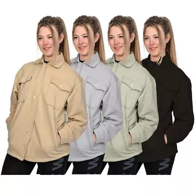 Buy Oversized Fleece Shirt Ladies Women Casual Long Baggy Top Jacket Coat Plain S-L • 11.47£
