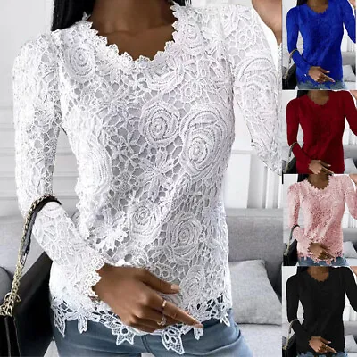 Buy Womens Casual Lace Long Sleeve Tops Ladies Summer Slim Blouse Plus Size T-shirt • 12.35£