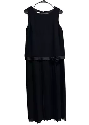 Buy Talbots Black Pleated-Skirt Drop Waist Sleeveless Midi Dress With Bow Size 8 • 66.14£