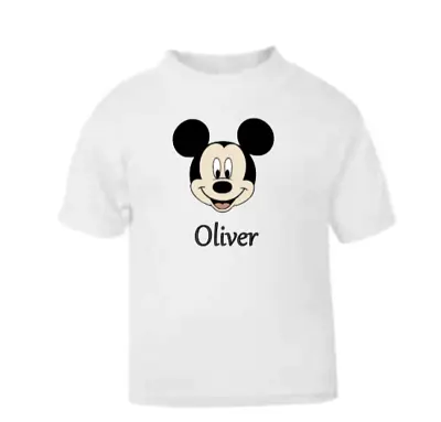 Buy Personalised Childrens Mickey Mouse Head T-shirt Top Boy Girl Unisex Age 3-8 Yrs • 7.99£