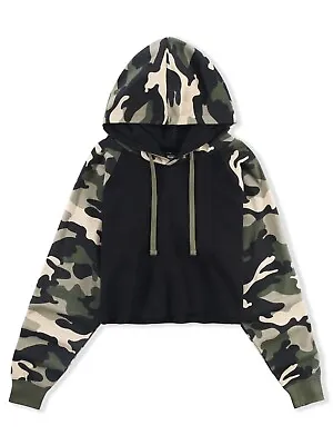 Buy Womens Crop Top Hoodie Long Sleeve Casual Fleece Hooded Sweatshirt Tee Dance • 20.26£