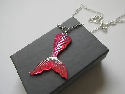 Buy Mermaid Iridescent Red Silver Fish Scale Tail Pendant Chain Necklace - Gift Box • 4.50£