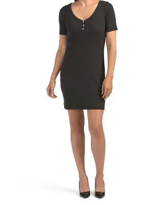 Buy Alternative Apparel Womens Dress Sz S New Black Ribbed Knit Henley Stretch W305 • 28.50£