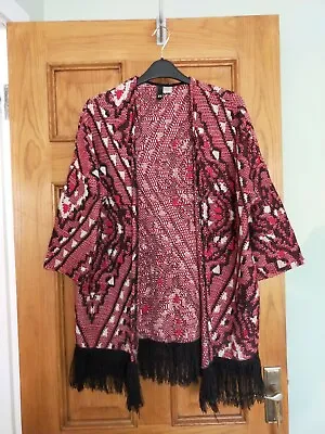 Buy H&M Divided Ladies  Red Black White Aztec Fringed Hippie Jacket Cardigan Size XS • 4.93£