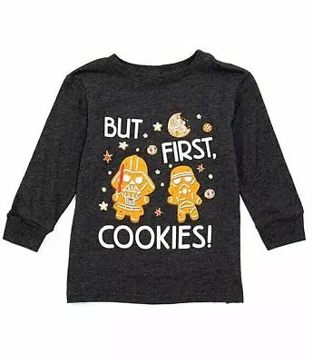 Buy Star Wars Gingerbread Vader But First Cookie Gray Long Sleeve Tee Boys 2t New • 39.42£