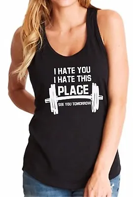 Buy Womens Tank Top I Hate You T-Shirt Funny Workout Tee Shirt Gym Muscle Fitness • 14.40£