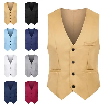 Buy Mens Waistcoat V Neck Suit Vest Men Sleeveless Meeting Slim Fit Single Breasted • 11.73£