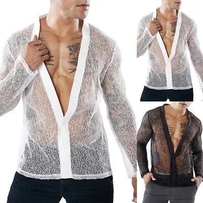 Buy Transparent Shirts Cardigan Fashion Long Sleeve Long-sleeved Sheer Top • 19.93£