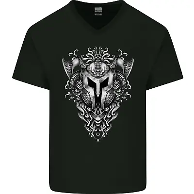 Buy Viking Helmet Valhalla Gym Training Top Mens V-Neck Cotton T-Shirt • 11.99£