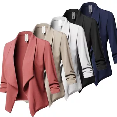 Buy Ladies Open Front Coat Outwear Womens Formal Work Jacket Crop Blazer Suit Office • 11.35£