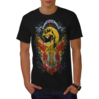 Buy Wellcoda Guns And Roses Skull Mens T-shirt, Music Graphic Design Printed Tee • 17.99£