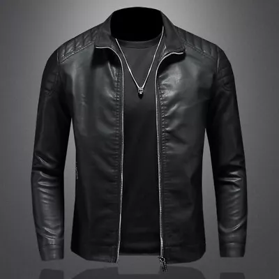 Buy Mens Casual Biker Leather Jacket Fashion Racer Motorbike Slim Slick Design Coat • 28.98£
