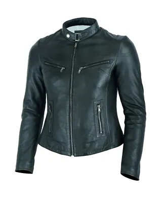 Buy Ladies Fashion Black Soft Real Leather Jacket Style Rose • 29.99£