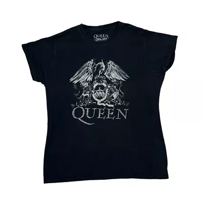 Buy QUEEN Classic Spellout Diamante Graphic Glam Hard Rock Band T-Shirt Women's XXL • 15£