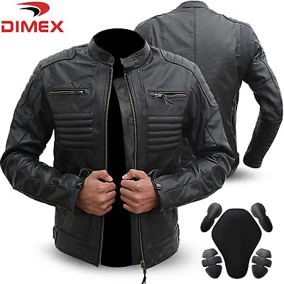 Buy Motorcycle Leather Jacket Motorbike Genuine Black Biker With CE Armour Black • 84.99£