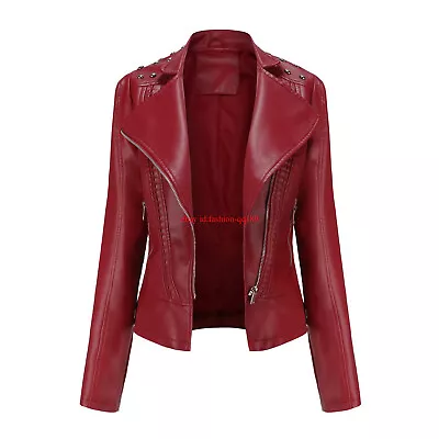 Buy 2024 Women Lapel Leather Jacket Biker Coat Jacket PU Leather Jacket S-2XL New • 44.15£