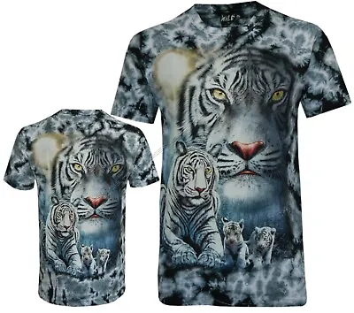 Buy Tie Dye T-Shirt White Tigers & Cubs Bengal Siberian Forest Glow In Dark By Wild • 15.99£