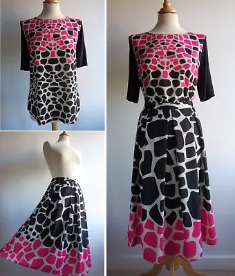 Buy FENN WRIGHT MANSON Pink Black Midi Skirt And Top Matching Outfit Size 12 • 24.99£
