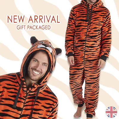 Buy Mens Adult 1Onesie Animal Tiger Fleece Sleepsuit Costume Hooded Zip All In One • 29.99£