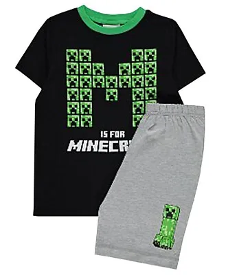 Buy Boys Kids Childrens MINECRAFT Creeper Short Sleeve Pyjamas Pjs Set Cotton 6-14 • 7.99£