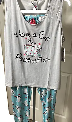 Buy NWT  2XL Pajamas Sleep & Co Sleeveless Shortie Have A Cup Of Positivi-Tea • 8.07£