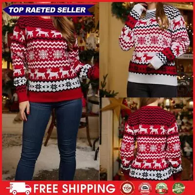 Buy ∞ Women Christmas Sweater Fashion Knitted Jumper Simple Jacquard Elk Sweater Shi • 14.52£