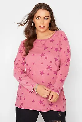 Buy New Ladies Ex Store Plus Size Long Sleeve Star Print Raglan Top T Shirt Pink Gre • 9.95£