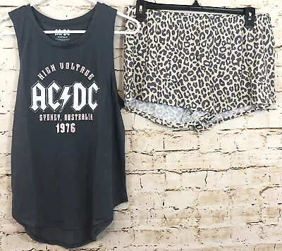 Buy NEW AC/DC Womens Large Pajamas Set Summer Shorts Tank Animal Cheetah Shorts K2 • 12.80£
