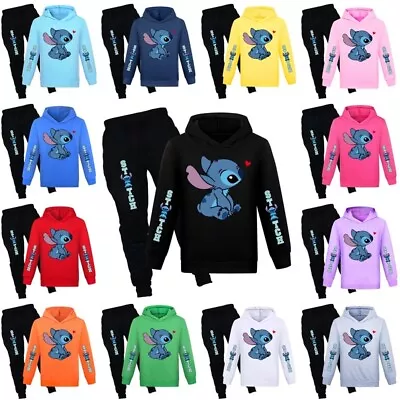 Buy Kids Lilo And Stitch Print Casual Tracksuit Set Boys Girls Hoodie Top Pants Suit • 5.11£