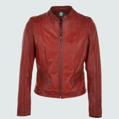 Buy Stylish And Trendy Dark Red Leather Jacket For Women Made Of Pure Leather  • 120£