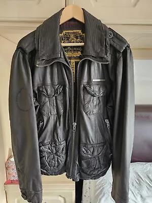 Buy Mens SUPERDRY Brad Brown Distressed Leather Jacket Size Large L  • 29.99£
