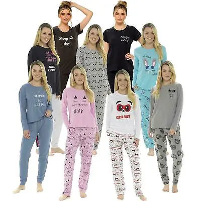 Buy Ladies Cotton Viscose Novelty Printed  Pyjamas Llama Bear Cat Panda Fun Slogans  • 14.99£