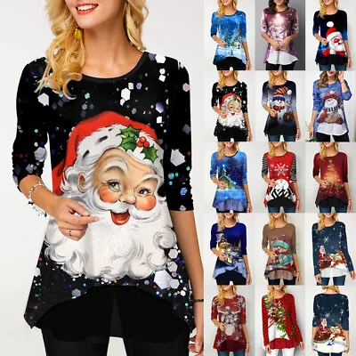 Buy Plus Size Womens Long Sleeve Xmas PRINTED Christmas Blouse Tunic Shirts Tee Tops • 5.99£