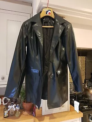 Buy ASOS Tall Black Fake Leather  Blazer Jacket Coat 12 BNWT Mid Length Button Warm • 25.95£