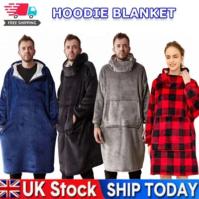 Buy Hoodie Blanket Oversized Long Hooded Snuggle Blanket Sherpa Fleece Robe Hoodie • 14.67£