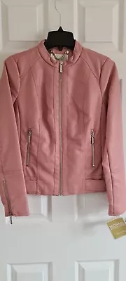 Buy Michael Kors Vegan Leather Jacket Dusky Pink Size Small 38  Bust RRP $240 BNWT • 49.99£