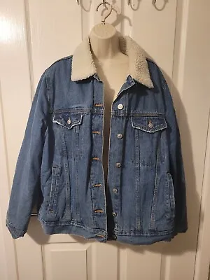 Buy Ladies Primark Blue Denim Jacket With Woolly Collar And Inside Size 20 • 6.99£