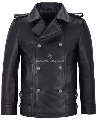 Buy Men's German Leather Coat Black Classic WW2 Studded Punk Rock 100% Cowhide 8971 • 169.65£
