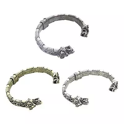 Buy Norse Mens Wolf Head Bracelet Jewellery Cuff Bangle Adjustable Gifts Wristband • 8.21£
