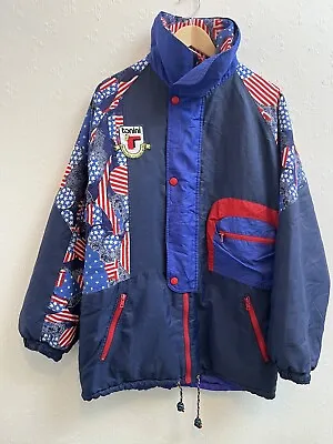 Buy Vintage Tonini Ski Jacket American Flag Pattern Made In Italy Lightly Padded • 25£