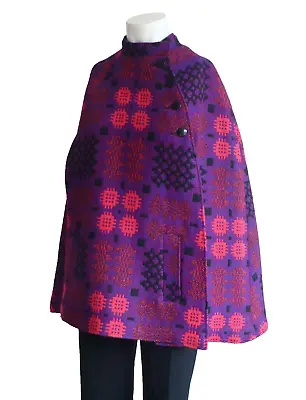 Buy Vintage Welsh Wool Tapestry Cape/Jacket. 1960's  Purple, Pink. Bold Pattern • 90£
