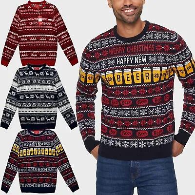 Buy Mens Christmas Xmas Jumpers Festive Knitted Knitwear Sweater Fairisle Reindeer • 14.95£