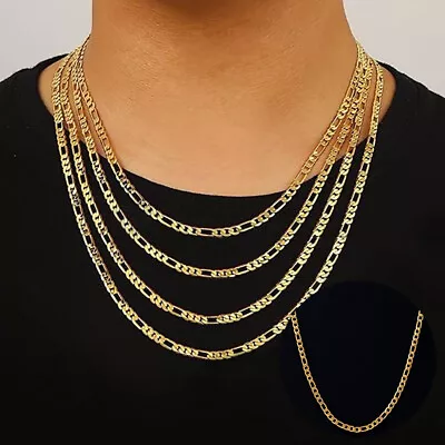 Buy Fashion 4MM Figaro Link Chain 18ct Gold Plated Men Women Long Necklace Jewellery • 4.49£