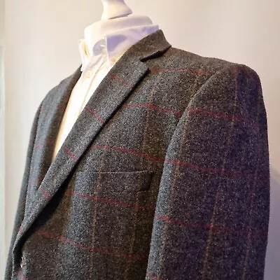 Buy Mens Samuel Windsor Tweed Wool Jacket Check 44R Red Grey Single Breasted Lined  • 59.99£