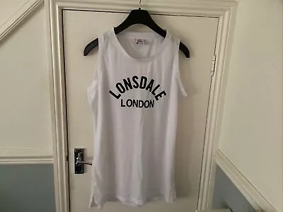 Buy Lonsdale White Vest Top Size 16 Longer Length With Side Slits And Logo In Black • 3£