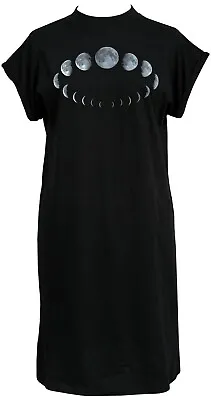 Buy Womens Gothic High Neck T-Shirt Dress Luna Moon Phases Astrology Witch • 29.50£