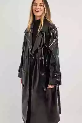 Buy Black PVC Vinyl Womens Shinny Trench Long Coat Waterproof Winters Hoodie Jacket • 97.99£