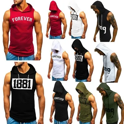 Buy Men's Workout Hooded Tank Tops Bodybuilding Muscle T Shirt Sleeveless Gym Hoodie • 14.38£
