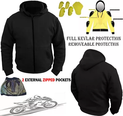 Buy Mens Black Fleece Hoodie With Kevlar Removable Armor Motorbike Motorcycle Jacket • 39.99£
